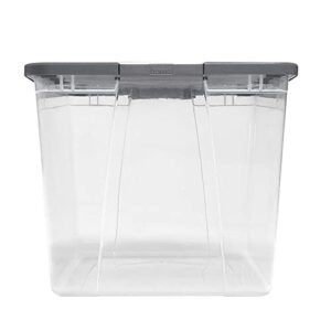 HOMZ 64 Quart Secure Seal Latching Extra Large Clear Plastic Storage Tote Container Bin w/Gray Lid for Home, Garage, & Basement Organization (4 Pack)