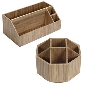 mobilevision bamboo bathroom organizer bundle includes compartments for hair care and toiletries & rotating caddy for cosmetics