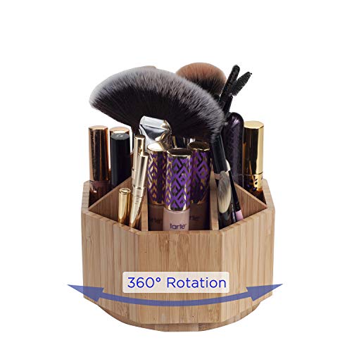 MobileVision Bamboo Bathroom Organizer Bundle Includes Compartments for Hair Care and Toiletries & Rotating Caddy for Cosmetics