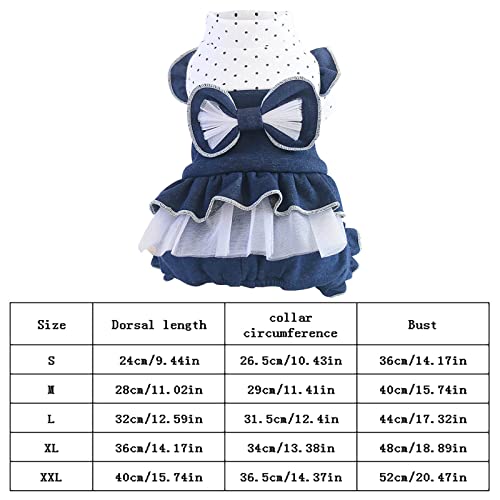 HonpraD Pet Clothes for Small Dogs Girl Dog Dresses Autumn and Winter Thickening Four Legs Princess Bow Denim Skirt