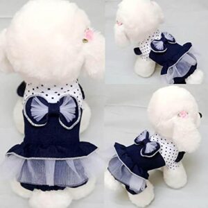 HonpraD Pet Clothes for Small Dogs Girl Dog Dresses Autumn and Winter Thickening Four Legs Princess Bow Denim Skirt