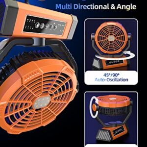 Portable Rechargeable Fan - 20000mAh 9-Inch Camping Fan with Light & Hook for Tent, Outdoor - Battery Powered Fan(60Hrs) - USB Fan for Picnic, BBQ, Fishing, Travel, Jobsite