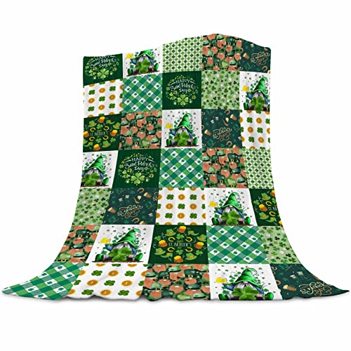 Abaysto Gnome Blanket St. Patrick's Day Blanket for Kids Super Soft Flannel Fleece Throw Blankets Lucky Clover Lightweight Cozy Warm Fuzzy Plush Microfiber Blankets for Couch Bed Sofa 40''x50''