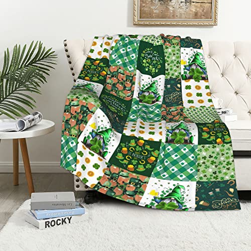 Abaysto Gnome Blanket St. Patrick's Day Blanket for Kids Super Soft Flannel Fleece Throw Blankets Lucky Clover Lightweight Cozy Warm Fuzzy Plush Microfiber Blankets for Couch Bed Sofa 40''x50''