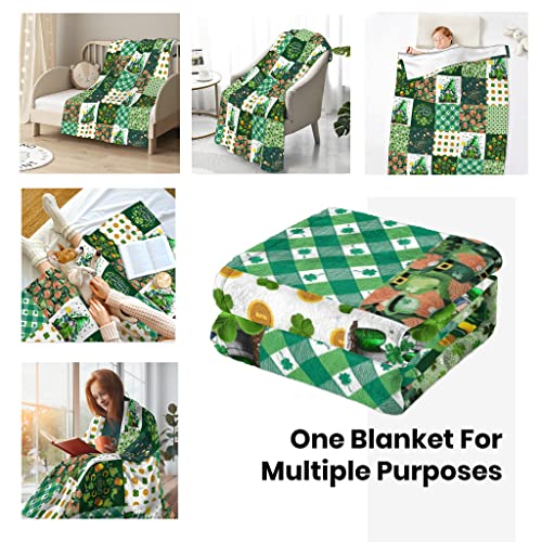 Abaysto Gnome Blanket St. Patrick's Day Blanket for Kids Super Soft Flannel Fleece Throw Blankets Lucky Clover Lightweight Cozy Warm Fuzzy Plush Microfiber Blankets for Couch Bed Sofa 40''x50''