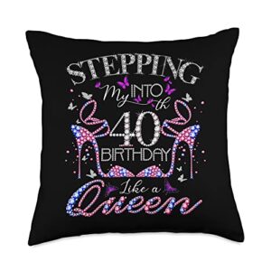 Stepping Into My 40th Birthday For Girls & Womens Womens Chapter 40 Fabulous Since 1983 40th Birthday Queen Throw Pillow, 18x18, Multicolor