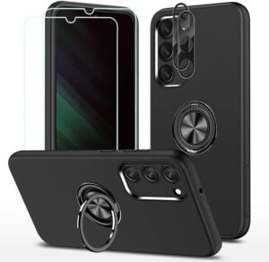 yrmjk s23 plus case,built in 2 screen protectors + 2 camera lens protector,military grade,3d full cover with kickstand ring case for samsung galaxy s23 plus 5g black