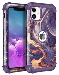 lontect for iphone 11 case marble shockproof heavy duty rugged durable protective cover girls women case for apple iphone 11 6.1 inch, cobalt purple
