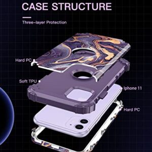 LONTECT for iPhone 11 Case Marble Shockproof Heavy Duty Rugged Durable Protective Cover Girls Women Case for Apple iPhone 11 6.1 Inch, Cobalt Purple