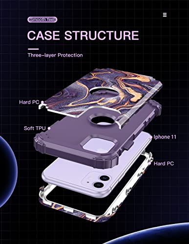 LONTECT for iPhone 11 Case Marble Shockproof Heavy Duty Rugged Durable Protective Cover Girls Women Case for Apple iPhone 11 6.1 Inch, Cobalt Purple