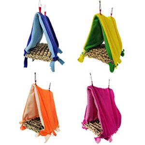 Dft Bird Toys, Bird Snuggle Tent Hanging Nest Seagrass Hammock House with Hooks Cage Hideaway Sleeping Bed Perch Toy for Small Parrots