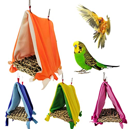 Dft Bird Toys, Bird Snuggle Tent Hanging Nest Seagrass Hammock House with Hooks Cage Hideaway Sleeping Bed Perch Toy for Small Parrots