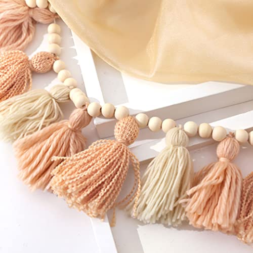 Tassel Wood Bead Garland Banner - Boho Garland Decor with, Girl Birthday Decor Cake Smash Prop，Wall Hangings Decorative for Kids Bedroom Nursery Party Holiday Classroom Decoration