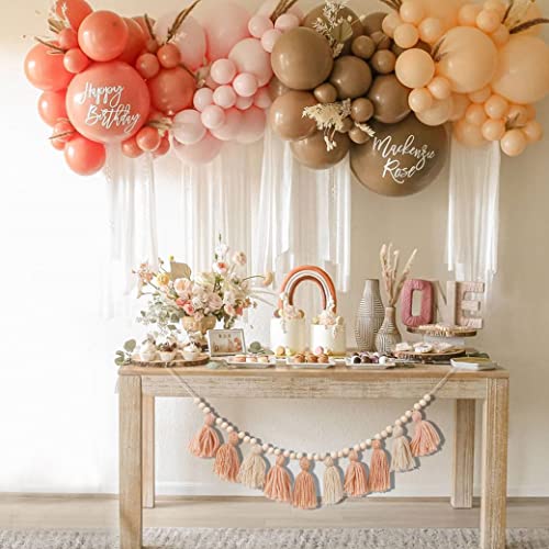 Tassel Wood Bead Garland Banner - Boho Garland Decor with, Girl Birthday Decor Cake Smash Prop，Wall Hangings Decorative for Kids Bedroom Nursery Party Holiday Classroom Decoration