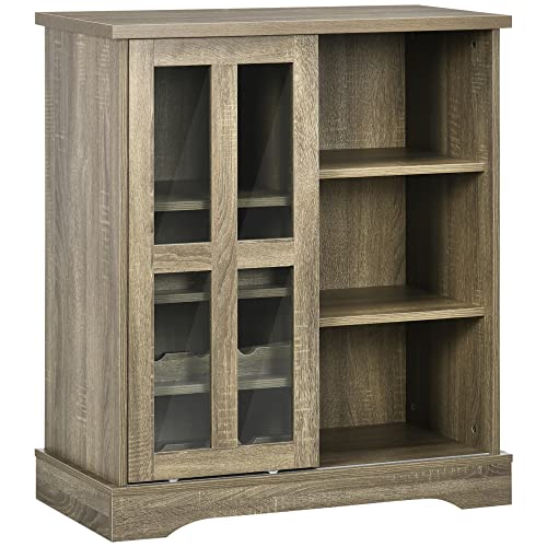 HOMCOM Coffee Bar Cabinet, Sideboard Buffet Cabinet with Sliding Door, Wine Cabinet with Storage, Gray