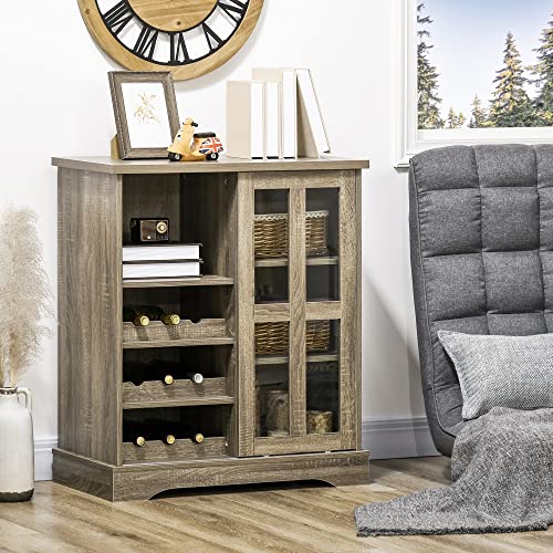 HOMCOM Coffee Bar Cabinet, Sideboard Buffet Cabinet with Sliding Door, Wine Cabinet with Storage, Gray