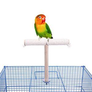 dft bird toys, natural wood bird perch stand t-shaped bar with cotton rope cage grinding toy for cockatiels conures budgies love birds