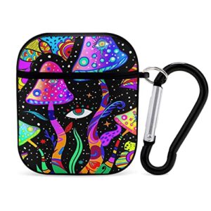funprint fashion case cover compatible with airpods 1/2 case colorful flowers hippie eyes trippy mushroom for men women girls, shockproof and smooth wireless charging case compatible with airpods 1/2