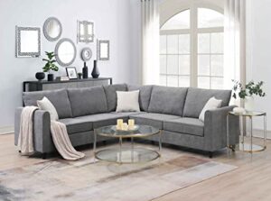 aty upholstered sectional sofa, l shape couch with 3 pillows, living room furniture, perfect for office, apartment, 88 x 88 inch, gray