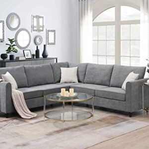 ATY Upholstered Sectional Sofa, L Shape Couch with 3 Pillows, Living Room Furniture, Perfect for Office, Apartment, 88 x 88 Inch, Gray