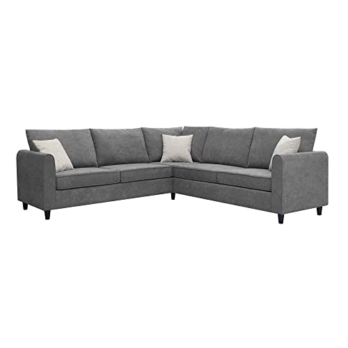 ATY Upholstered Sectional Sofa, L Shape Couch with 3 Pillows, Living Room Furniture, Perfect for Office, Apartment, 88 x 88 Inch, Gray