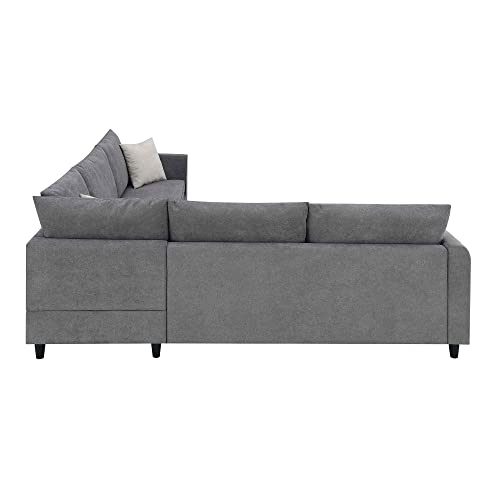 ATY Upholstered Sectional Sofa, L Shape Couch with 3 Pillows, Living Room Furniture, Perfect for Office, Apartment, 88 x 88 Inch, Gray