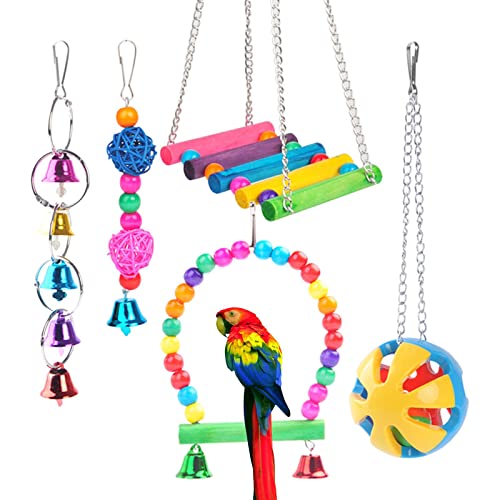 ＫＬＫＣＭＳ Parrot Supplies Wooden Birds Accessories Funny Decorate Multicolored Interactive, Big Ball 5 Pieces