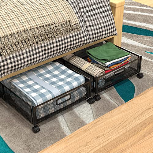 Under Bed Storage,Under Bed Storage Containers with Wheels,Foldable Metal Under bed Storage Containers with Handles,Under The Bed Storage Drawer Toy Box Storage for Clothes Shoes Blankets Books Toys (2 Pack, Black)