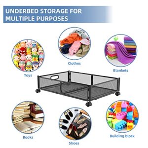 Under Bed Storage,Under Bed Storage Containers with Wheels,Foldable Metal Under bed Storage Containers with Handles,Under The Bed Storage Drawer Toy Box Storage for Clothes Shoes Blankets Books Toys (2 Pack, Black)