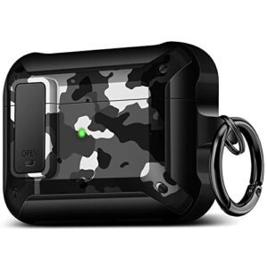 youtec for airpods pro2 case, secure lock clip full body shockproof hard shell protective with keychain for airpod pro2 (2022) black white