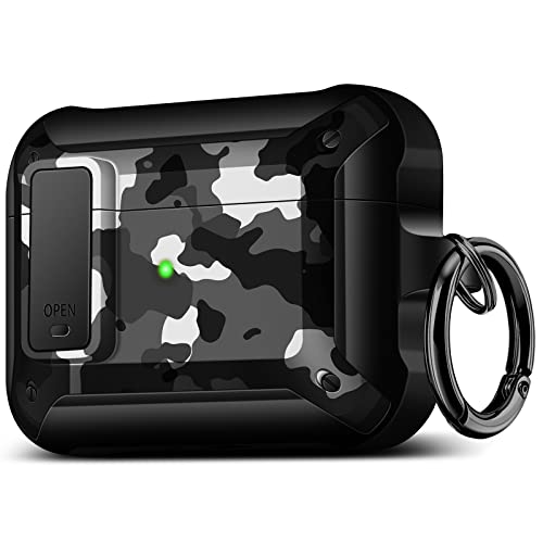 Youtec for Airpods Pro2 Case, Secure Lock Clip Full Body Shockproof Hard Shell Protective with Keychain for AirPod Pro2 (2022) Black White