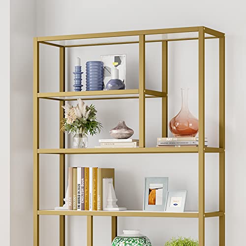 Tribesigns 6-Tier Tall Bookshelf Bookcase, Modern White and Gold Open Bookcase Storage Display Book Shelves for Living Room, Home Office