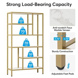 Tribesigns 6-Tier Tall Bookshelf Bookcase, Modern White and Gold Open Bookcase Storage Display Book Shelves for Living Room, Home Office