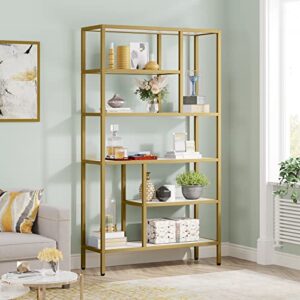 Tribesigns 6-Tier Tall Bookshelf Bookcase, Modern White and Gold Open Bookcase Storage Display Book Shelves for Living Room, Home Office