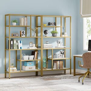 Tribesigns 6-Tier Tall Bookshelf Bookcase, Modern White and Gold Open Bookcase Storage Display Book Shelves for Living Room, Home Office
