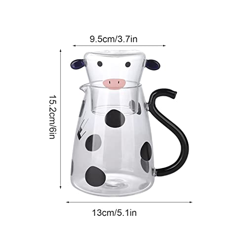 Firlar Bedside Water Carafe and Glass Set, 550ml Cow Shape Water Pitcher Glass Carafe with Cup, Glass Water Bottle Juice Mouthwash Bottle Water Carafe with Glass Cup for Nightstand Bedroom Kitchen