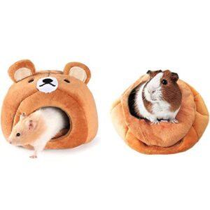 Warm Small Pet Animals Bed Plush Mini Pet Hideout Dutch Pig Hamster Hedgehog Chinchilla Rat Nest(Bear)