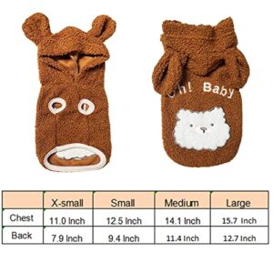 ANIAC Warm Fleece Hoodies for Small Dogs Cute Bunny Ears Design Pet Winter Coat Soft Puppy Hooded Sweatshirt Cold Weather Apparel for Cats Chihuahua Yorkie Poodle Teddy (X-Small, Brown)