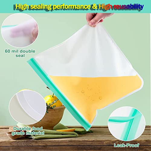 Reusable Freeze Bags Silicone-12 Pack Stasher Reusable Silicone Bags for Food Storage Resealable Lunch Bag for Meat Fruit Veggies Reusable Sandwich Bags BPA FREE Flat Freezer Bags