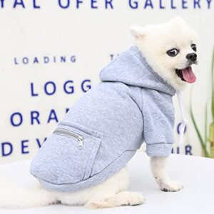 Girl Dog Sweater Large Size Dog Autumn and Winter Pocket Sweatshirt Gray Zipper Hoodies Cute Warm Pet Clothes