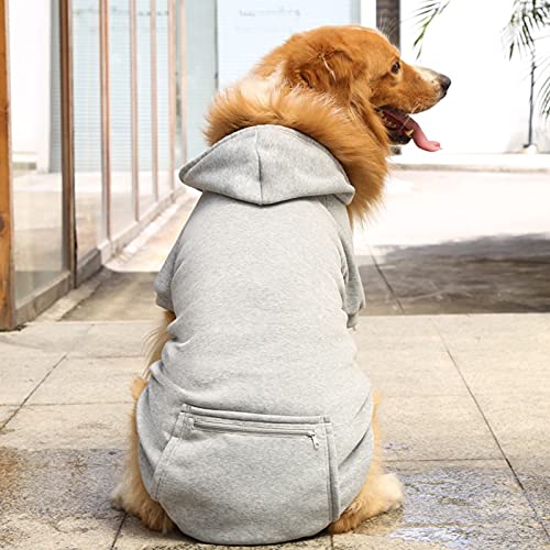 Girl Dog Sweater Large Size Dog Autumn and Winter Pocket Sweatshirt Gray Zipper Hoodies Cute Warm Pet Clothes