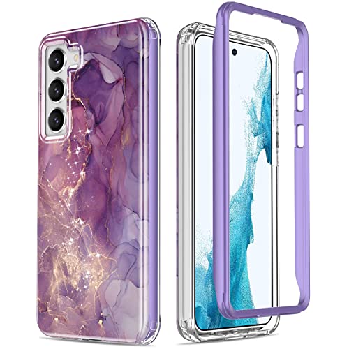 Esdot for Samsung Galaxy S23 Case,Military Grade Passing 21ft Drop Test,Rugged Cover with Fashionable Designs for Women Girls,Protective Phone Case for Galaxy S23 6.1" Glitter Purple Marble