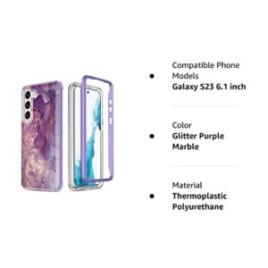 Esdot for Samsung Galaxy S23 Case,Military Grade Passing 21ft Drop Test,Rugged Cover with Fashionable Designs for Women Girls,Protective Phone Case for Galaxy S23 6.1" Glitter Purple Marble