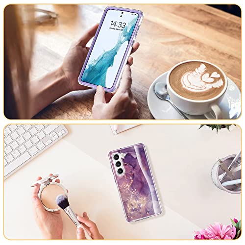 Esdot for Samsung Galaxy S23 Case,Military Grade Passing 21ft Drop Test,Rugged Cover with Fashionable Designs for Women Girls,Protective Phone Case for Galaxy S23 6.1" Glitter Purple Marble