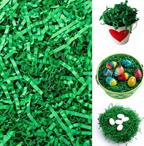 easter grass green crinkle paper shred filler for gift wrapping, basket filling, party decoration, basket grass stuffers(8 oz)