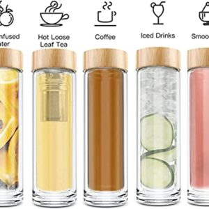 Crofton Double Wall Glass Infuser Bottle 17.5 fl. oz., Infuser Bottle, Travel Bottle