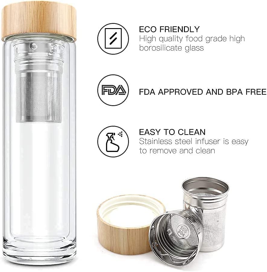 Crofton Double Wall Glass Infuser Bottle 17.5 fl. oz., Infuser Bottle, Travel Bottle