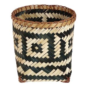 healeved wicker trash can rattan woven paper bin rustic rubbish basket round garbage container bin decorative magazines basket arranging flowers holder for home office
