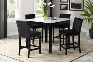 woanke piece counter height set with one faux marble table and 4 upholstered-seat chairs for kitchen dining room, black mdf 5 pcs