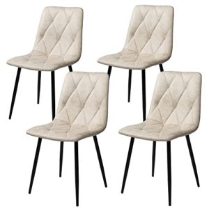 SunsGrove Set of 4 Retro Kitchen Dining Chairs with Upholstered Cushion and High Backrest, Matte Faux Leather Suede Chairs for Dining Room, Living Room, Bedroom Side Chairs (Beige)